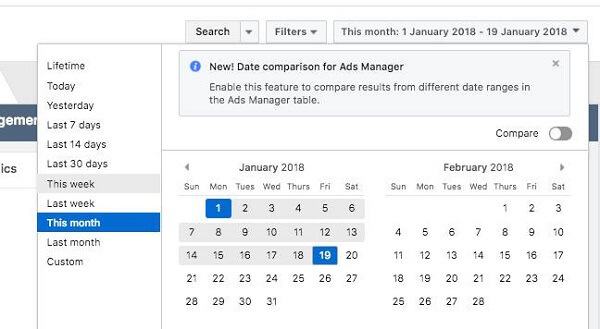 Facebook je predstavil dve novi funkciji poročanja v programu Ads Manager, primerjanju datumov in kreativnem poročanju.