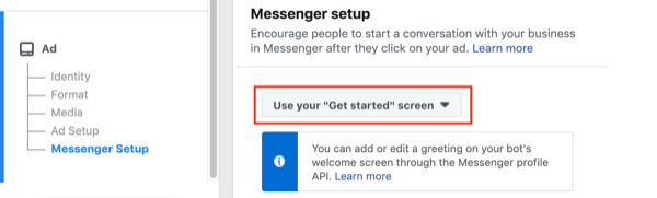 Facebook oglasi za Messenger, 2. korak.
