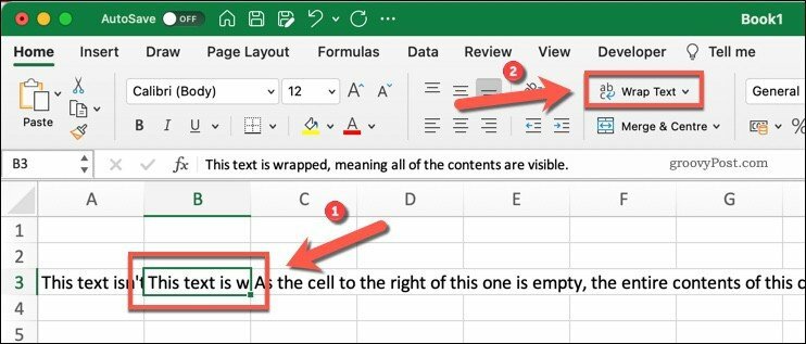 Gumb za zavijanje besedila v programu Microsoft Excel