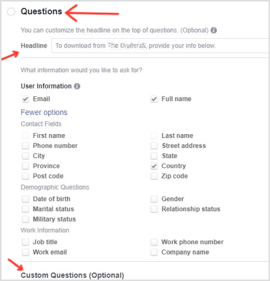 Vprašanja o izbiri oglasov za Facebook