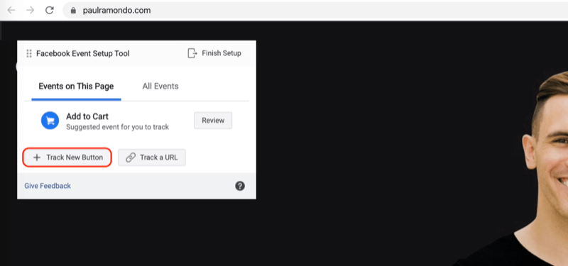 Sledite možnosti New Button v orodju za nastavitev dogodka Facebook