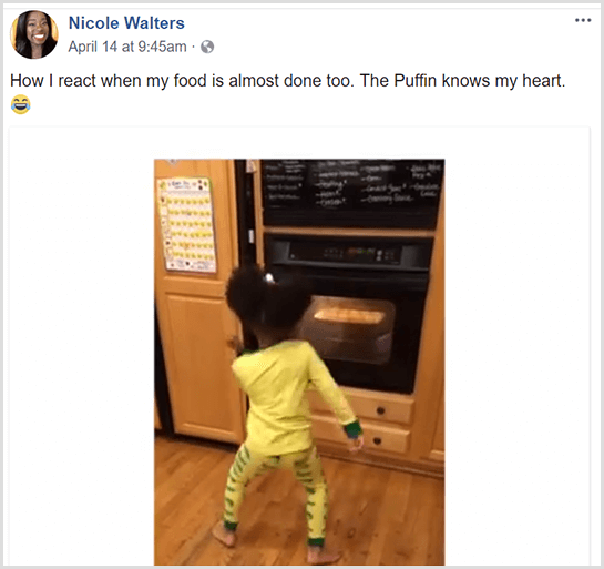 Nicole Walters je na Facebooku objavila video posnetek, kako njena mlada hči v pižami pleše pred pečico, ko čaka, da ji hrana dokonča kuhanje.