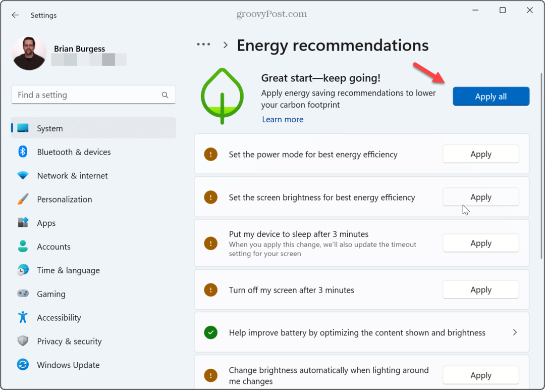 Kako uporabiti energetska priporočila v sistemu Windows 11