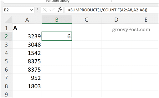 Izračun skupnega števila edinstvenih vrednosti v obsegu celic v Excelu