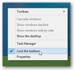odkleni Windows 8 opravilno vrstico