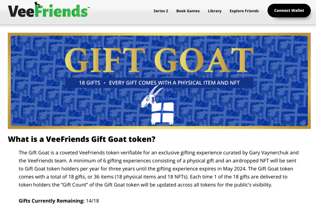 slika ugodnosti VeeFriends Gift Goat žetonov na spletnem mestu VeeFriends