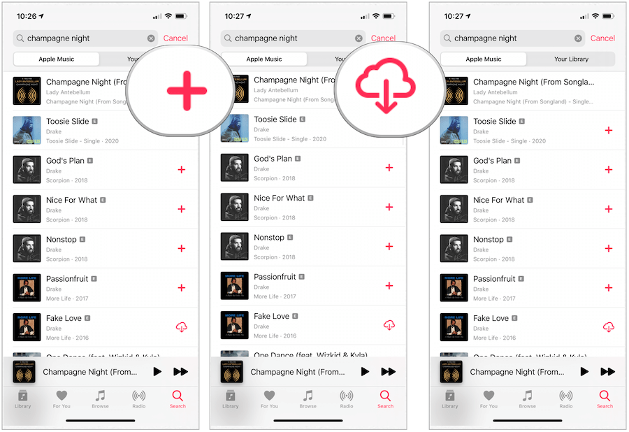 Apple Music naloži pesmi v napravo