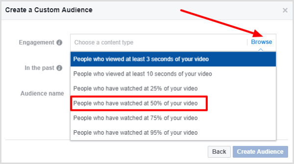Izberite osebe, ki so si ogledale vsaj 50% vašega videoposnetka.