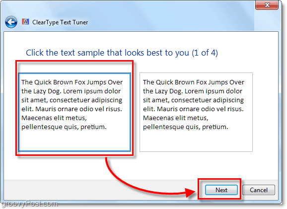 1. korak kalibriranja clearType v operacijskem sistemu Windows 7
