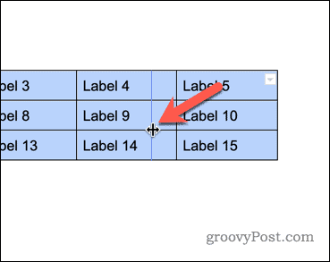 Spreminjanje velikosti tabele v Google Dokumentih