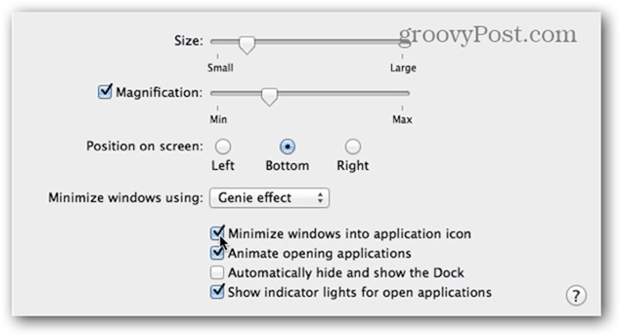 Potrdite polje Zmanjšaj okna v ikono aplikacije.