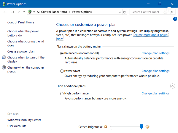 Možnosti napajanja Windows 10