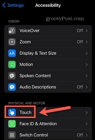 nastavitve iphone touch