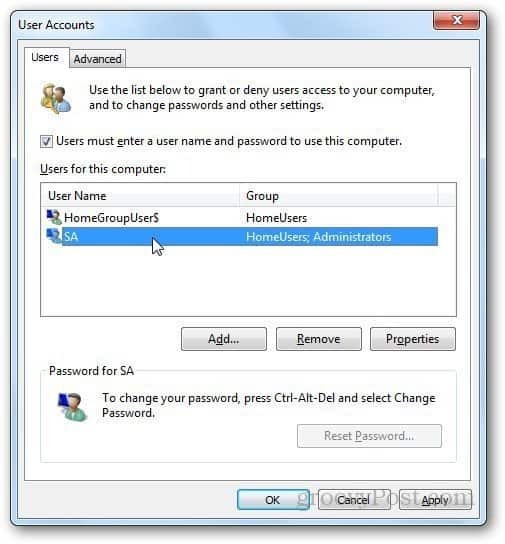 Kako se samodejno prijavite v sistem Windows 7