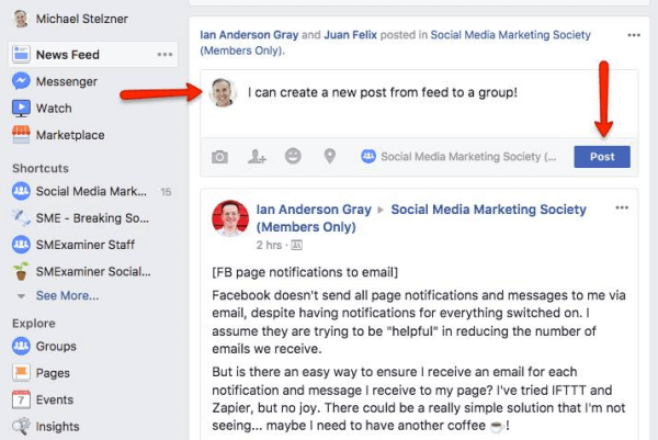 Facebook zdaj omogoča uporabnikom, da neposredno objavljajo v skupinah iz vira novic.