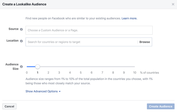 Možnost ustvarjanja 1% podobnega občinstva za svoje Facebook oglase.
