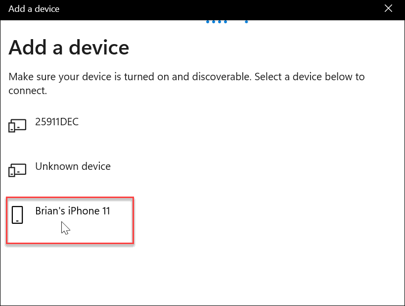 izberite bluetooth iphone, uporabite dinamično zaklepanje v sistemu Windows 11
