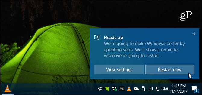 Sporočilo o ponovnem zagonu sistema Windows 10