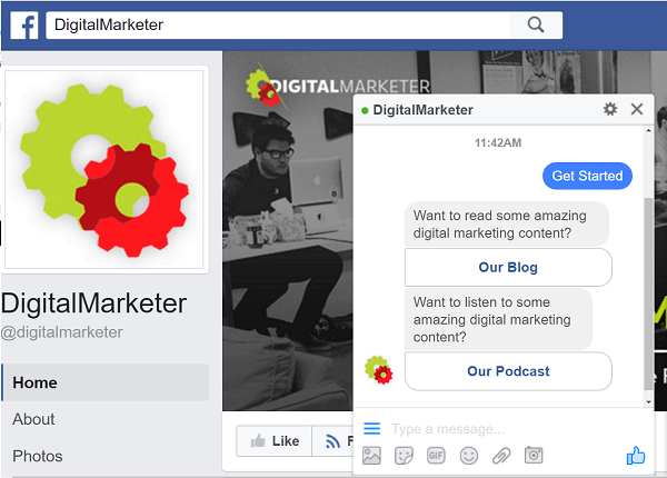 DigitalMarketer uporablja bote ManyChat za interakcijo prek Facebook Messengerja.
