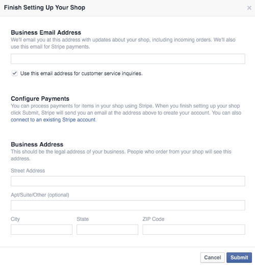 konfigurirajte podatke o poslovanju v facebook trgovini in podrobnosti o plačilu