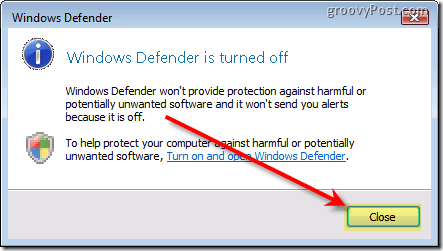 Onemogoči Windows Defender Vista