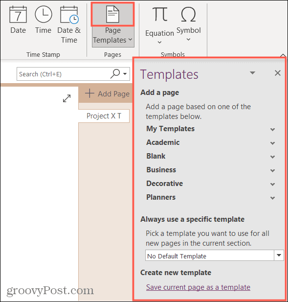 Stranska vrstica predlog v programu OneNote