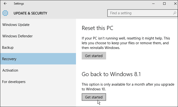 obnovitev Windows 10