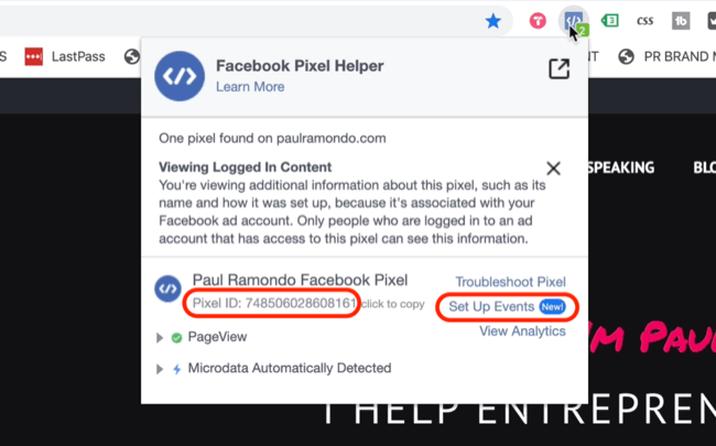 Možnost nastavitve dogodkov v pomočniku Facebook pixel