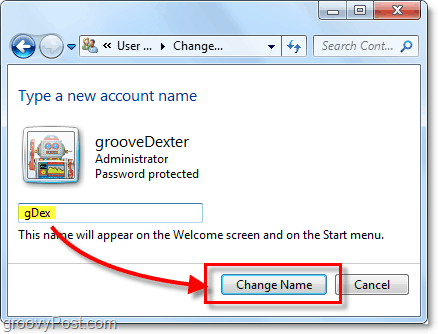 ustvarite novo ime računa za Windows 7