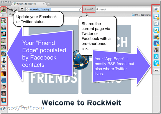 Pregled RockMelt - spletni brskalnik Social Media