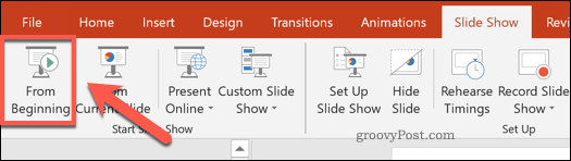 Pokaži gumb Od začetka v PowerPointu