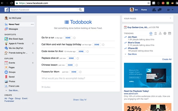 Todobook blokira vaš vir novic na Facebooku, dokler ne uredite svojih prioritet za ta dan.