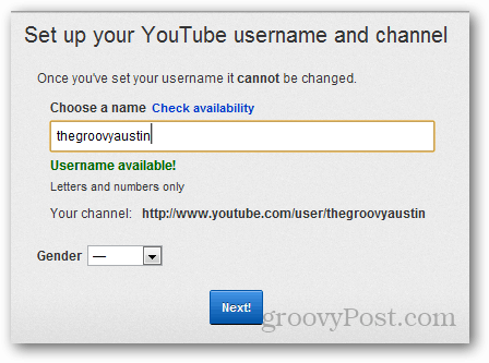 nastavite uporabniško ime za youtube