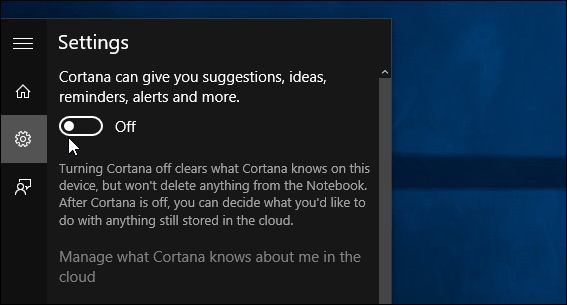 izklopite vse kartice Cortana