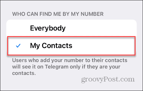 Iskanje po telefonski številki v Telegramu