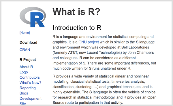 S programskim jezikom R. ustvarite lastna orodja za napovedno analitiko Posnetek zaslona predstavitvene spletne strani R. 