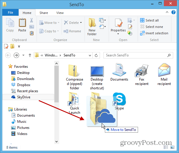 Dodajte SkyDrive v Windows z desno tipko miške kliknite Pošlji meni