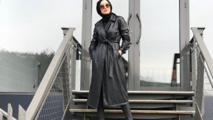 Modeli usnjene jakne v oblačilih hidžab