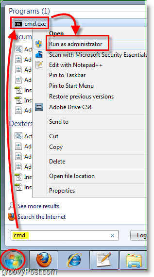 Posnetek zaslona sistema Windows 7 -rn cmd kot skrbnik