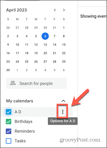 Posnetek zaslona ikone s tremi pikami v Google Koledarju