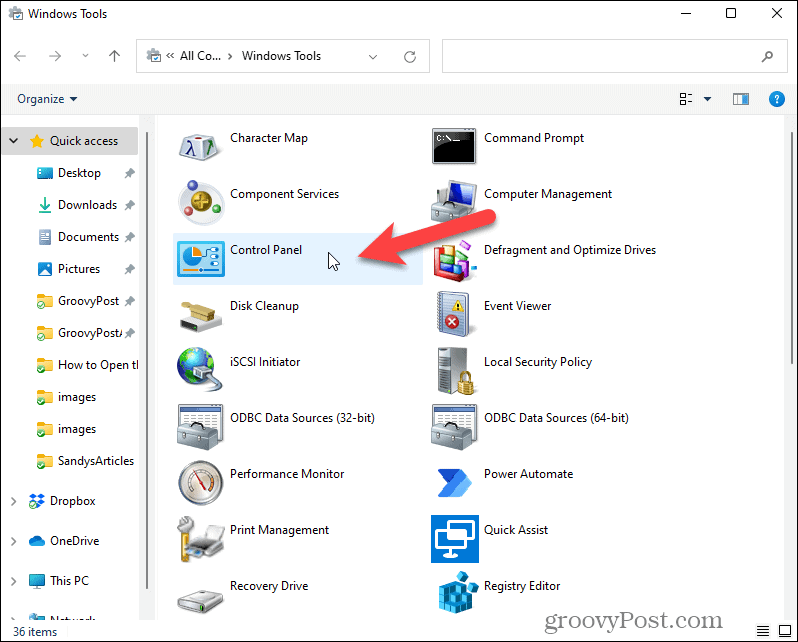 Odprite nadzorno ploščo v orodjih Windows