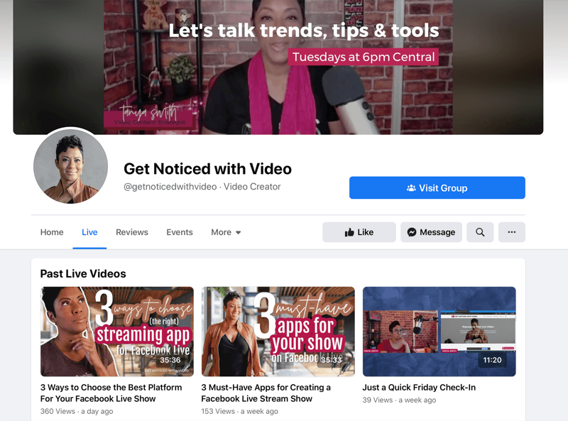 posnetek zaslona ciljne strani na youtube kanalu @ getnoticedwithvideo z različnimi videoposnetki o nasvetih, trikih in trendih, kot velja za spletni video
