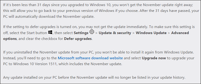 Opombe Microsoft Update 10 november Update