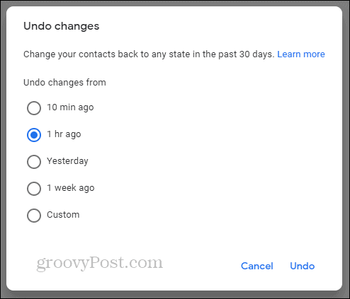 Google Kontakti razveljavi spremembo časovnice