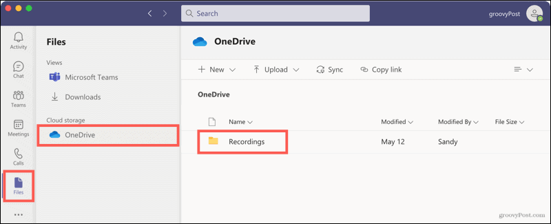 Datoteke, OneDrive, posnetki v skupinah