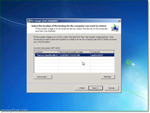 za obnovitev sistema Windows 7 lahko uporabite sistemsko sliko v omrežju