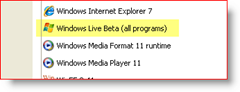 Nadzorna plošča, Windows XP, nameščene aplikacije, Windows Live Beta (vsi programi)