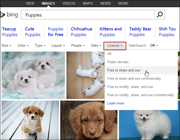 Uporabite Bing in Google Iskanje slik za brezplačne slike za objave v spletnem dnevniku