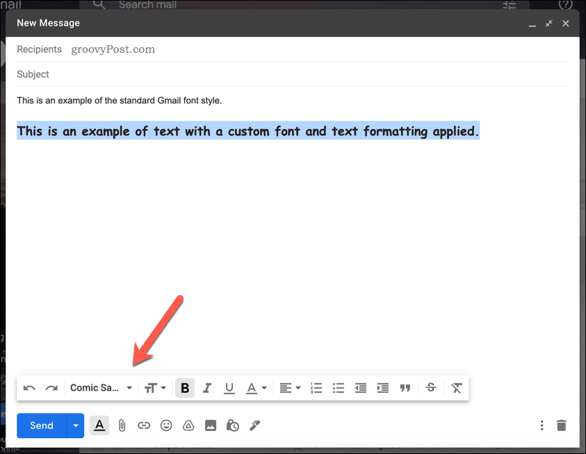 Ročna sprememba sloga pisave v Gmailu