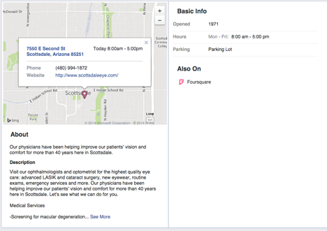 facebook o zavihku, ki prikazuje zemljevid za prijavo